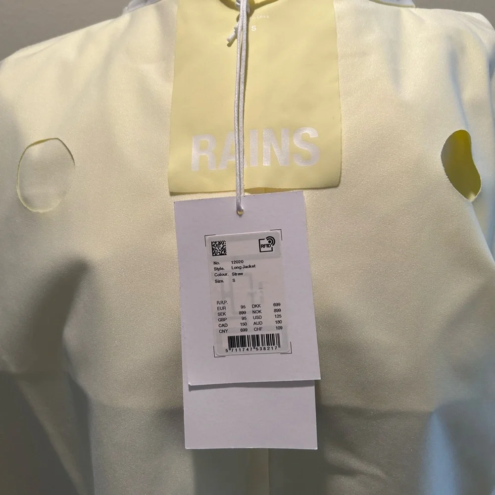 Rains Long Waterproof Unisex Jacket in Straw Size Small NWT - Picture 10 of 12